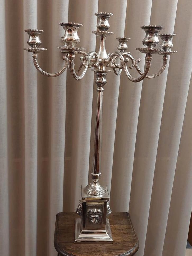 Grote, zwaar verzilverde kandelaar, Huis en Inrichting, Lampen | Kroonluchters, Ophalen
