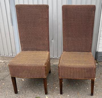 Paar prachtige vintage rieten stoelen van Lloyd Loom, Huis en Inrichting, Stoelen, Ophalen, Riet of Rotan, Twee, Bruin