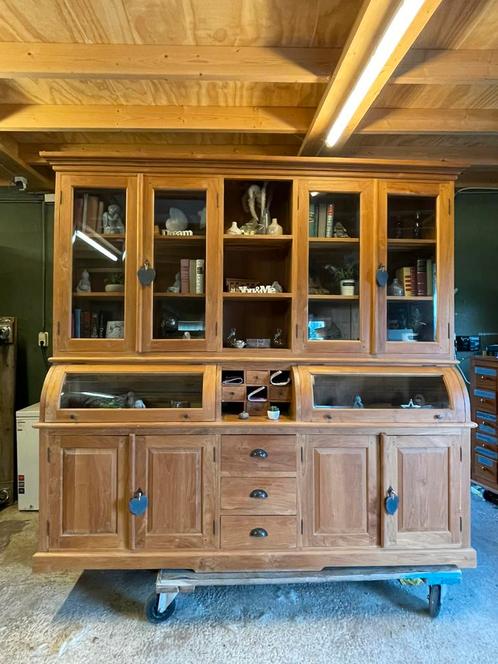Teak Buffetkast Apothekerskast met Facet geslepen glas., Huis en Inrichting, Kasten | Buffetkasten, Nieuw, 200 cm of meer, 200 cm of meer