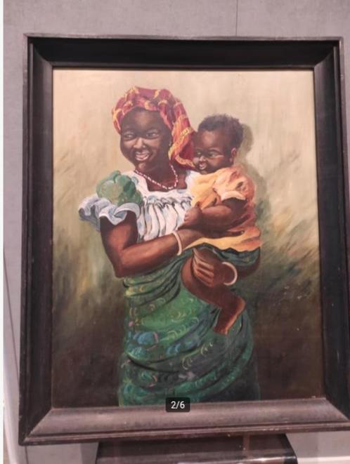 Afrikaanse moeder en kind Belgian school (XX), Antiek en Kunst, Kunst | Schilderijen | Klassiek, Ophalen