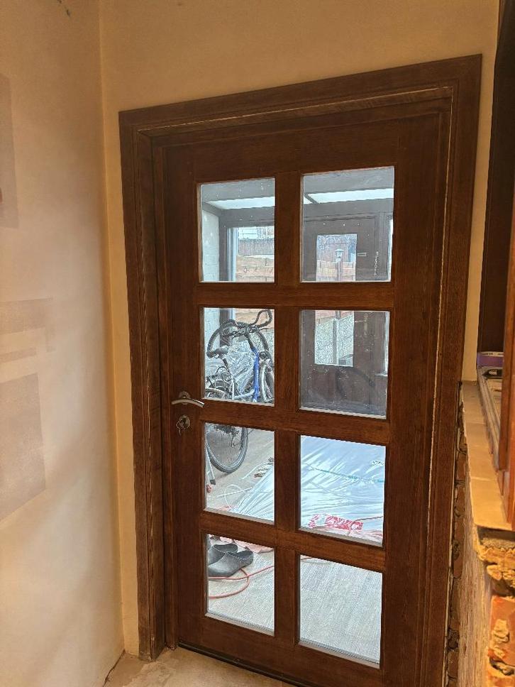 Houten binnendeur met glasvakken, Doe-het-zelf en Bouw, Deuren en Vliegenramen, Gebruikt, Binnendeur, 200 tot 215 cm, 80 tot 100 cm