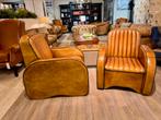 2 Cognac Schapenleren clubfauteuil schaapsleder Chesterfield, Antiek en Kunst, Ophalen of Verzenden