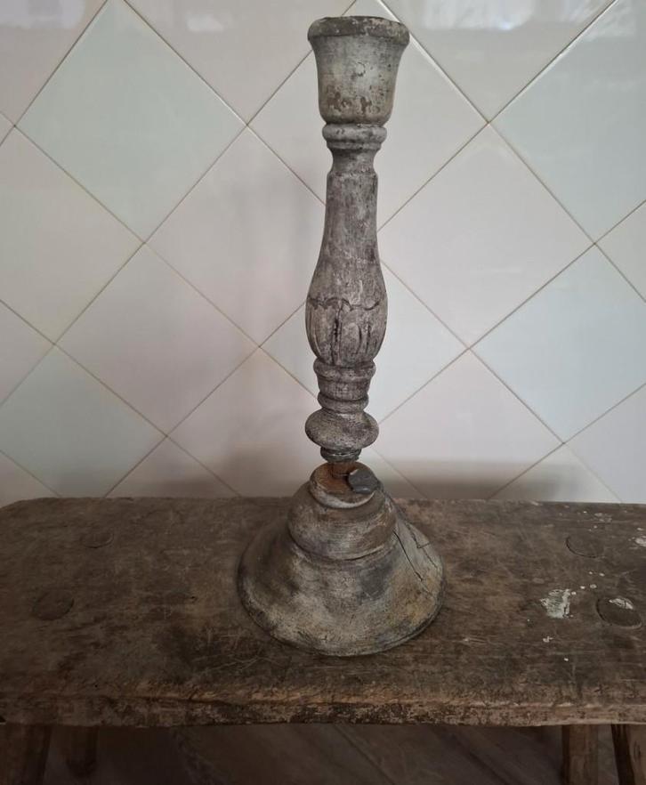 Hoffz kandelaar, hout met betonijzer, Huis en Inrichting, Woonaccessoires | Kandelaars en Kaarsen, Gebruikt, Kandelaar, 25 tot 50 cm