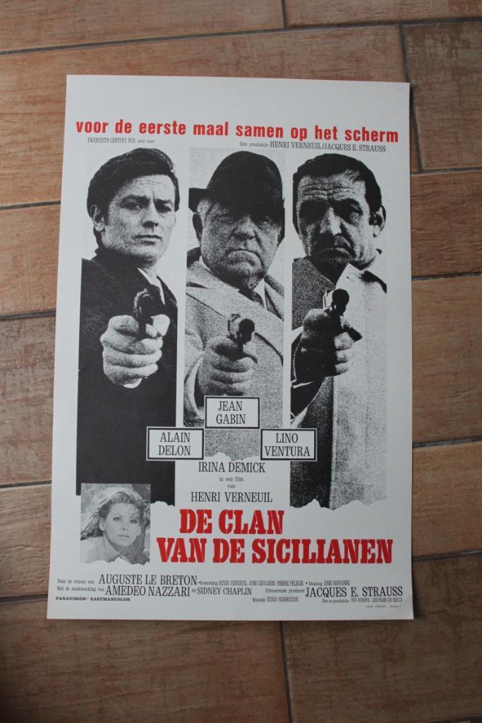 filmaffiche Alain Delon le clan des siciliens filmposter, Verzamelen, Posters, Zo goed als nieuw, Film en Tv, A1 t/m A3, Rechthoekig Staand