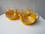 Vintage set 4 thee koffieglazen jaren 70 glas kunststof, Antiek en Kunst, Ophalen of Verzenden