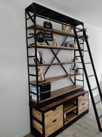 Boekenkast industrieel met grote ladder, 150 tot 200 cm, 25 tot 50 cm, Industrieel, Metaal
