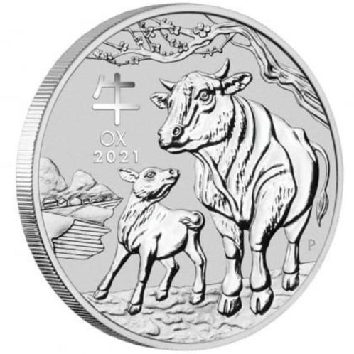 2 oz .999 zilveren munt 'Os met kalf', Postzegels en Munten, Munten | Oceanië, Losse munt, Zilver, Ophalen of Verzenden