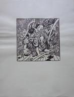 ONLEESBAAR / FIGURATIE / ZW-W HOUTSNEDE / 65x50cm / SIG, Antiek en Kunst, Kunst | Litho's en Zeefdrukken, Ophalen of Verzenden