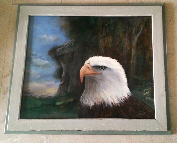 Aigle à l'affût - RON HULST et daté 2015, Antiquités & Art, Art | Peinture | Classique, Enlèvement ou Envoi