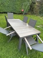 Tuintafel van teakhout en aluminium + 6 stoelen, Tuin en Terras, Ophalen, Eettafel, 6 zitplaatsen, Teakhout