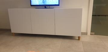 wit tv-meubel met eiken poten 180x75x41.50cm perfekte staat