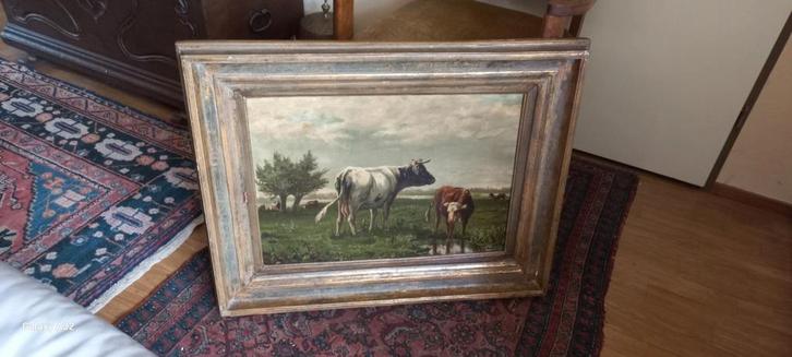 Koeien in Landschap gesigneerd., Antiek en Kunst, Kunst | Schilderijen | Klassiek, Ophalen of Verzenden