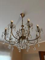 Lustre à pampilles en laiton doré et cristal classique, Enlèvement, Comme neuf, Verre, Vintage & Classique