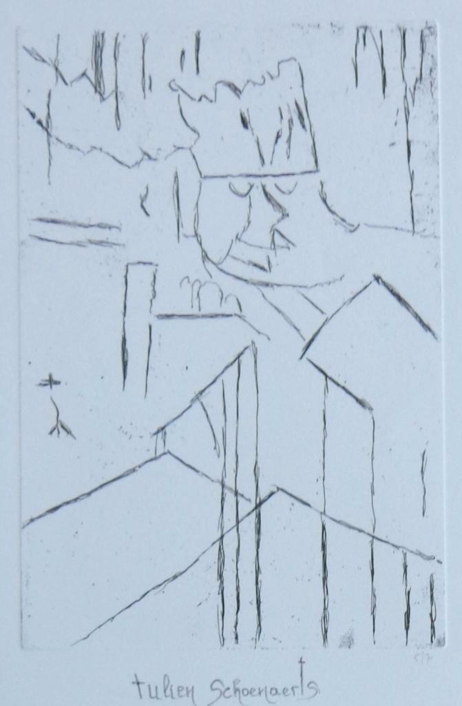 JULIEN SCHOENAERTS / MAN MET KROON / ZW-W ETS / 52x38cm SIG, Antiek en Kunst, Kunst | Litho's en Zeefdrukken, Ophalen of Verzenden