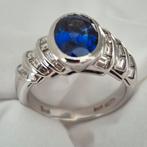 Saphir & Diamant Ring 18 karaat witgoud, Ophalen, Wit, Zo goed als nieuw, Met edelsteen