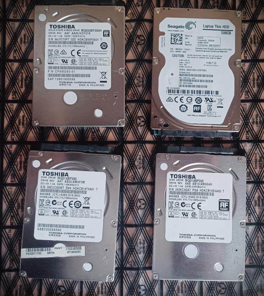 Pak van 4 harde schijven van 500 GB, Computers en Software, Harde schijven, Intern, Gebruikt, Ophalen of Verzenden, Laptop