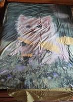 Housse de couette + taie 1 personne avec chats, Maison & Meubles, Enlèvement ou Envoi, Housse de couette, Une personne, Vert