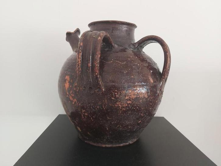 Prachtig gepatineerde antieke franse walnoot olie kruik, Antiek en Kunst, Antiek | Keramiek en Aardewerk, Ophalen of Verzenden