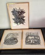 3 grafische prenten afbeelding gestileerde figuren 1942, Enlèvement