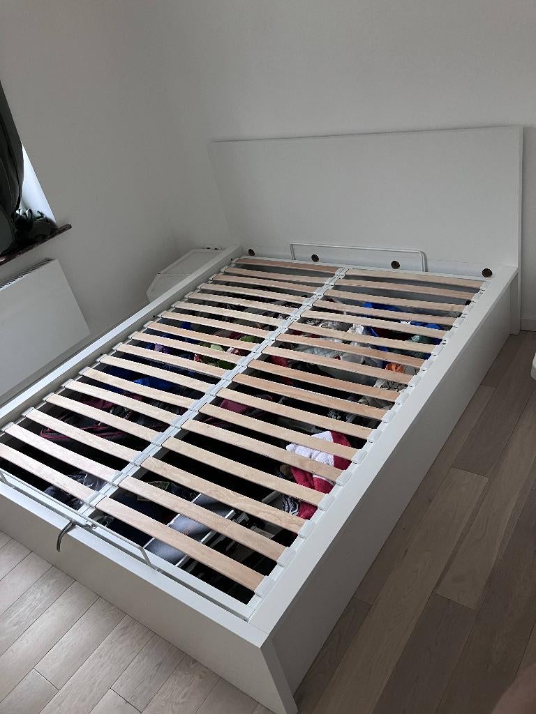 Lit Ikea MALM avec rangement, Huis en Inrichting, Slaapkamer | Bedden, Zo goed als nieuw, Twijfelaar, 160 cm, 200 cm, Hout, Wit