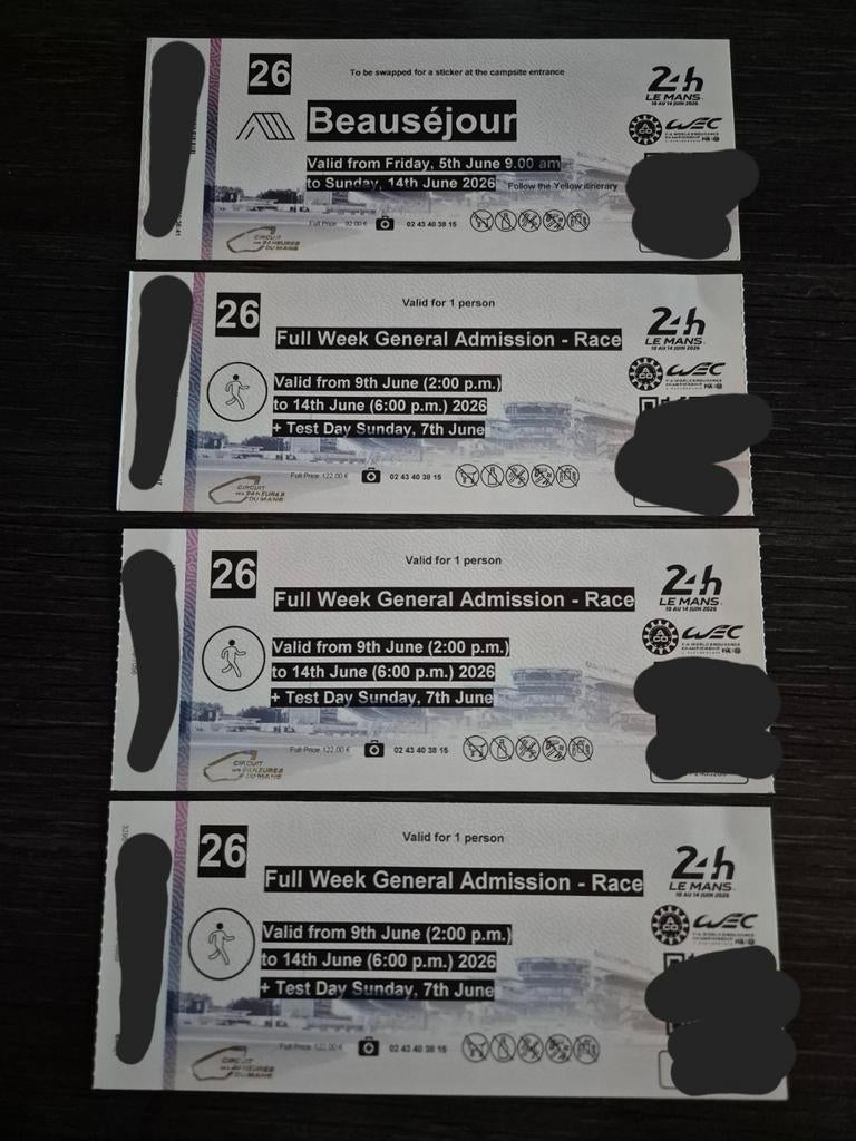 4 x Tickets voor 24h Le Mans 2026, Tickets en Kaartjes