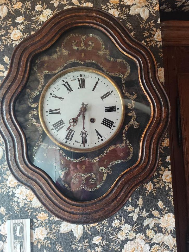 Horloge oeil-de-boeuf XIX marqueterie cadran émaillé, Antiquités & Art, Antiquités | Horloges, Enlèvement