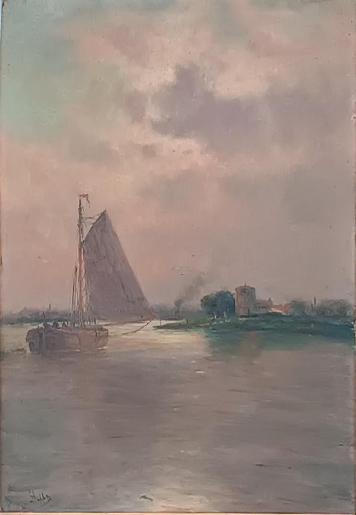 Romain Steppe (1859-1927): Scheldezicht (O/D, 66 x 76 cm), Antiek en Kunst, Kunst | Schilderijen | Klassiek, Ophalen of Verzenden