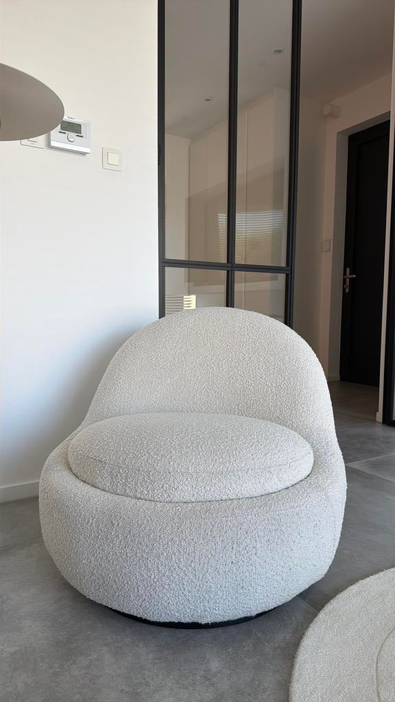 Draaifauteuils beige boucle, Ophalen, 75 tot 100 cm, Zo goed als nieuw, 75 tot 100 cm