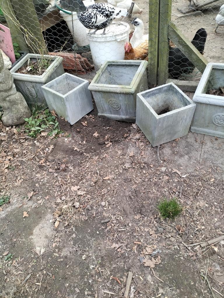 5 polystone landelijke grijze grote plantenbakken bloempotte, Tuin en Terras, Ophalen, Kunststof