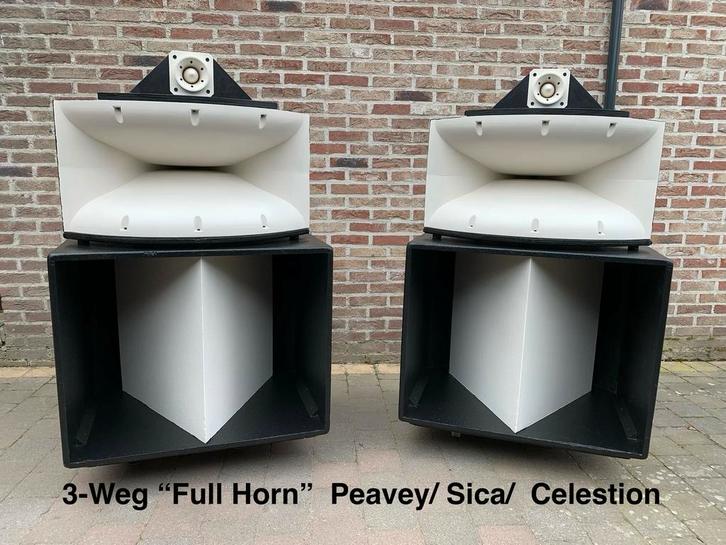 3-Weg “Full Horn System”. Peavey/ Sica/ Celestion, Audio, Tv en Foto, Luidsprekerboxen, Refurbished, Front, Rear of Stereo speakers