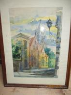 dessin en couleur dans un cadre, pignon à gradins, Enlèvement ou Envoi, Comme neuf, Création originale, 50 à 75 cm