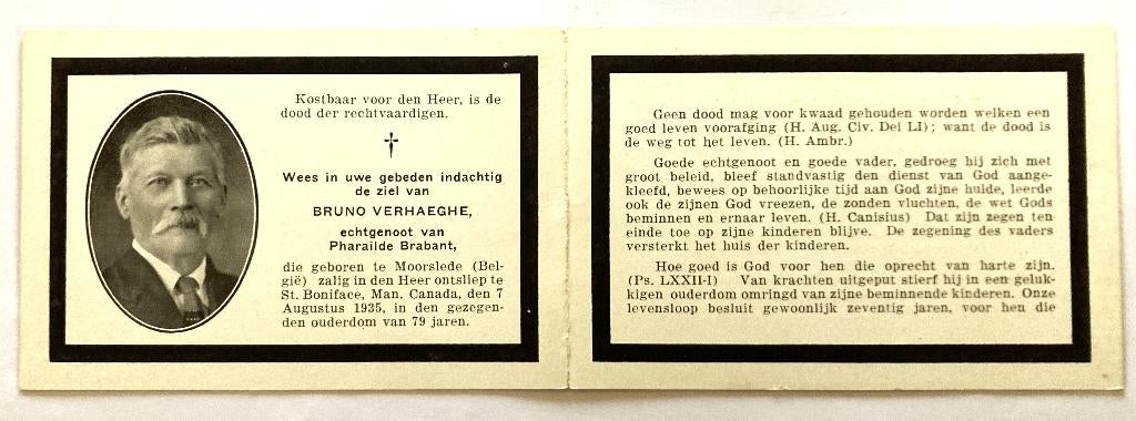 Bidprentje van West-Vlaming Bruno Verhaeghe, Verzamelen, Bidprentjes en Rouwkaarten, Ophalen of Verzenden, Bidprentje