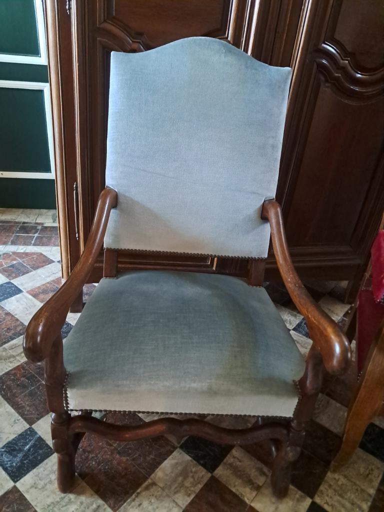 Fauteuil cabriolet Louis XV – Velours grisé, Antiek en Kunst, Ophalen
