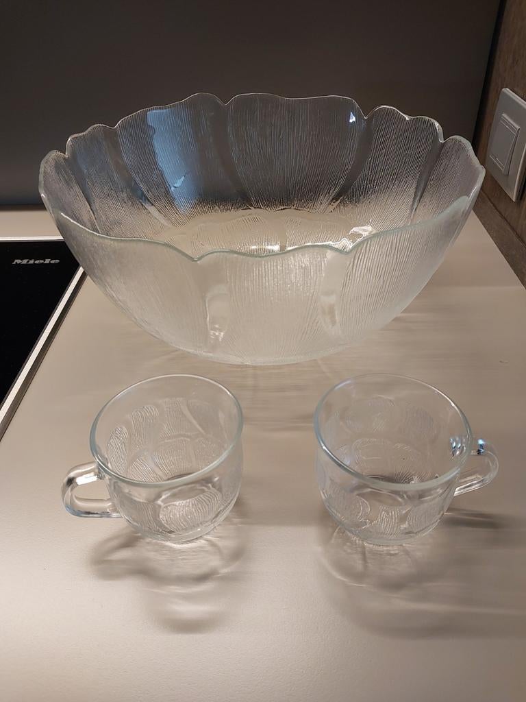 Glazen kom met 6 tasjes, Ophalen of Verzenden