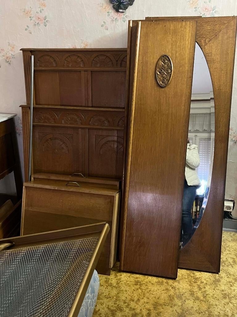 ancien lit 2 personne avec sommier +garde robe  a donner, Ophalen, Gebruikt, Tweepersoons, 140 cm