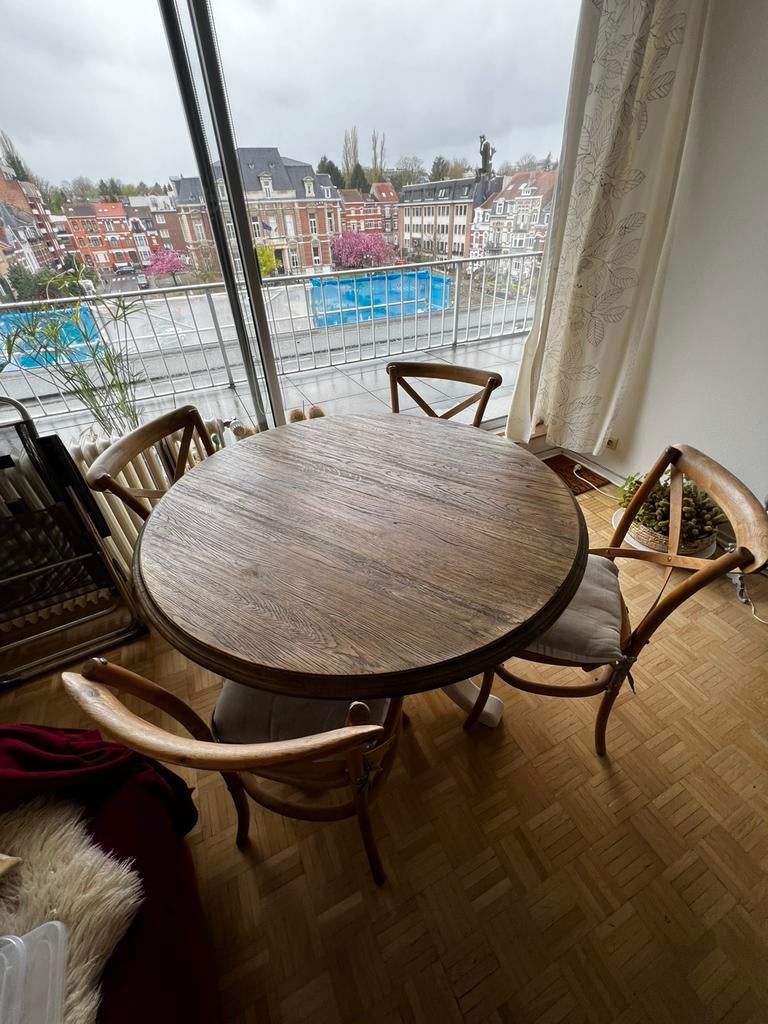 Tafel en 4 stoelen, Ophalen, Gebruikt, 100 tot 150 cm, Rond