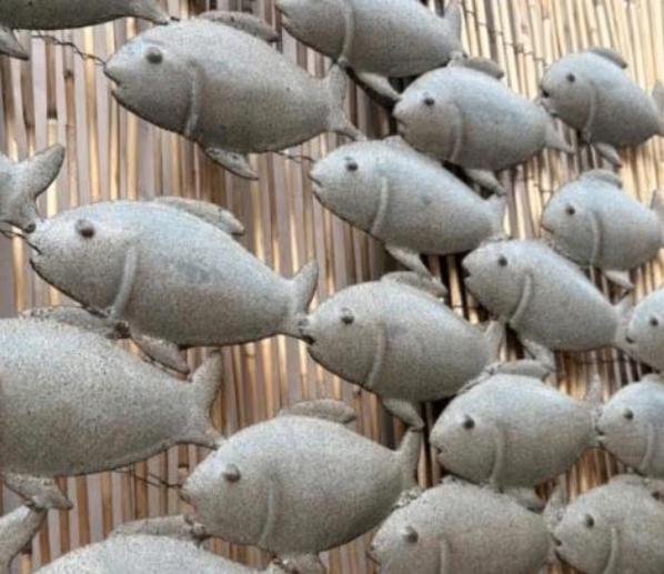 Wanddecoratie school vissen, Metaal, Wandsculptuur, 95 cm, Ophalen of Verzenden