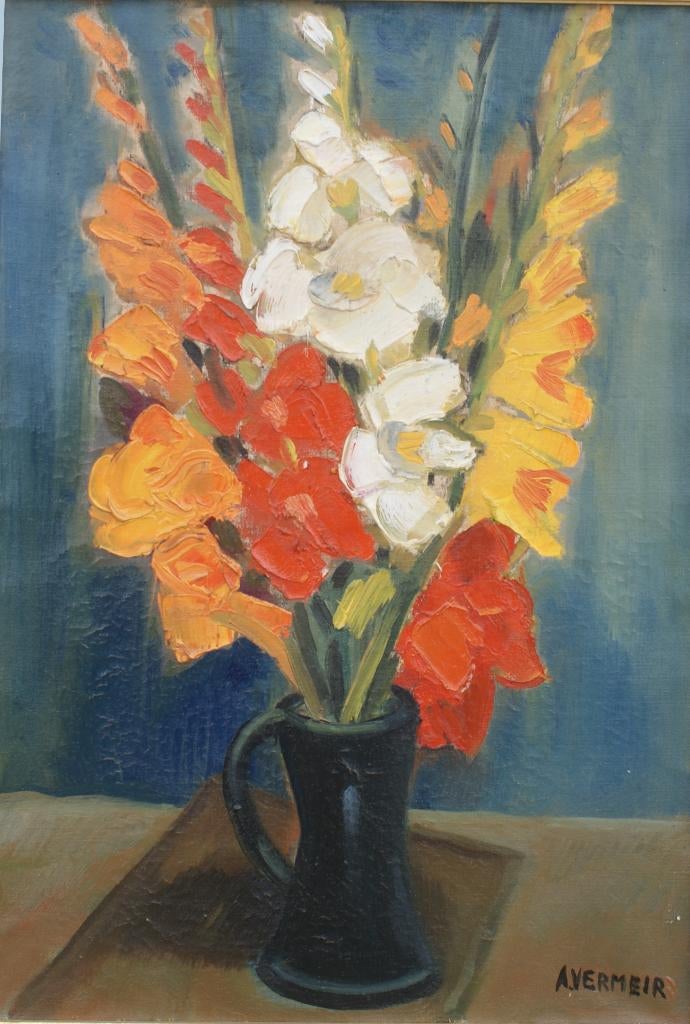 Alfons Vermeir (1905-1994): Gladiolen (O/D, 77 x 100 cm), Ophalen of Verzenden