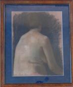 ONBEKEND / RUGGELINGS NAAKT / ORIGINEEL WERK / 83x69cm KADER, Antiek en Kunst, Ophalen