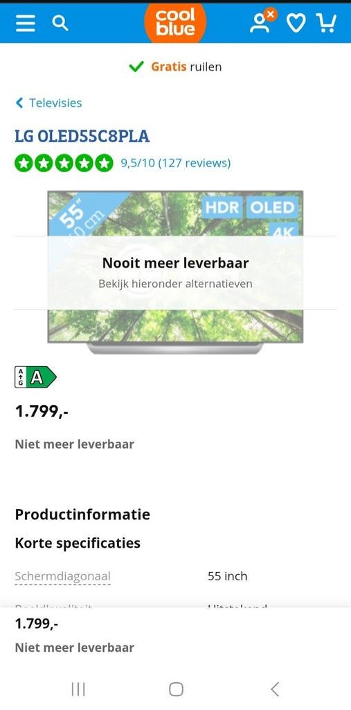 LG tv OLED 55 inch, Ophalen