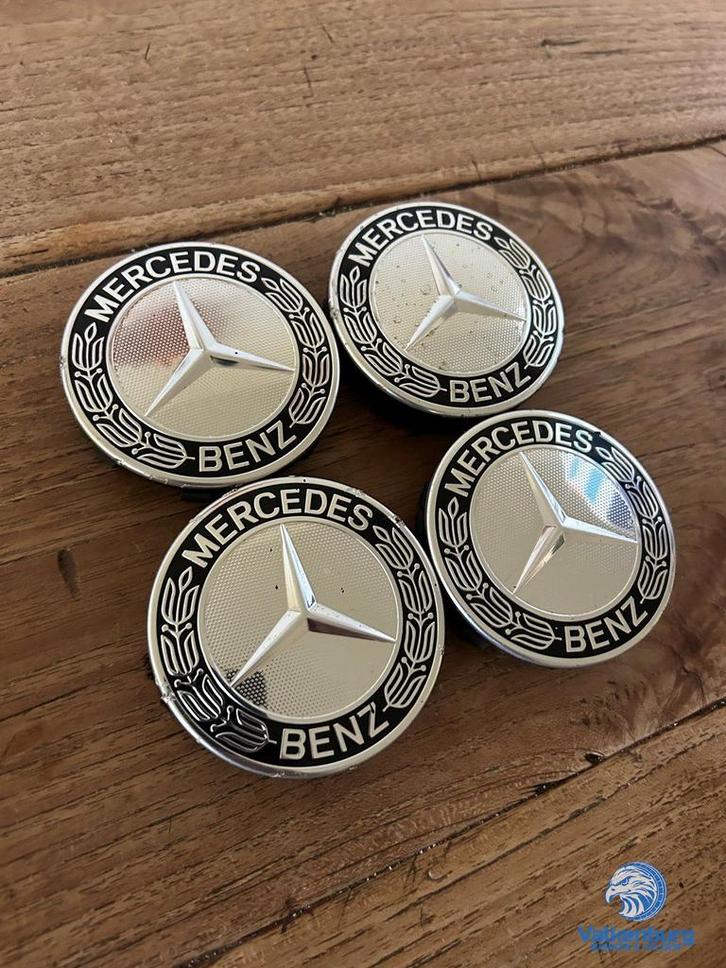 ORIGINELE Mercedes Benz naafkap naafdop set Zwart chroom, Auto diversen, Wieldoppen, Gebruikt, Ophalen of Verzenden