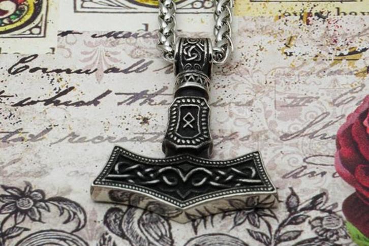 Thor Hamer Hanger met Odal Rune ketting, Handtassen en Accessoires, Kettingen, Nieuw, Zilver, Met hanger, Verzenden