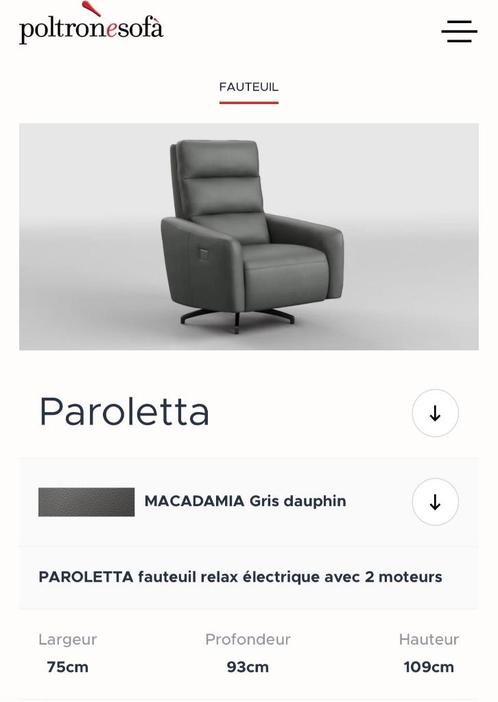 Fauteuil relax électrique Poltronèsofa, Maison & Meubles, Fauteuils, Neuf, Cuir, 75 à 100 cm, 75 à 100 cm, Enlèvement