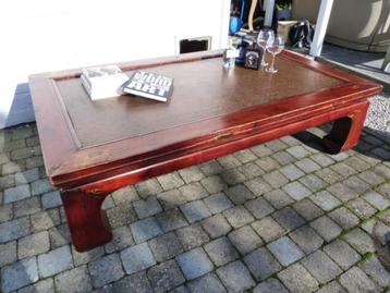Antieke opium tafel met bamboo blad - authentiek rosewood beschikbaar voor biedingen