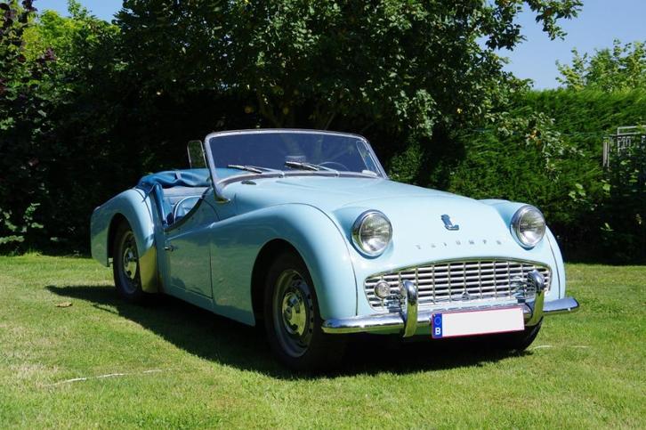 Triumph TR3 A, Auto's, Oldtimers, Particulier, Triumph, Benzine, Cabriolet, 2 deurs, Handgeschakeld, Blauw, Blauw, Achterwielaandrijving