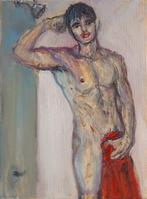 mannelijk naakt na de douche - olieverfschilderij, Antiek en Kunst, Kunst | Schilderijen | Modern, Ophalen of Verzenden