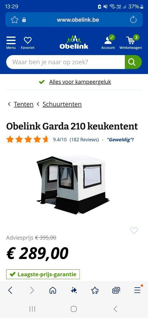 NIEUWE bijzettent obelink garda 210, Caravanes & Camping, Auvents, Comme neuf, Enlèvement