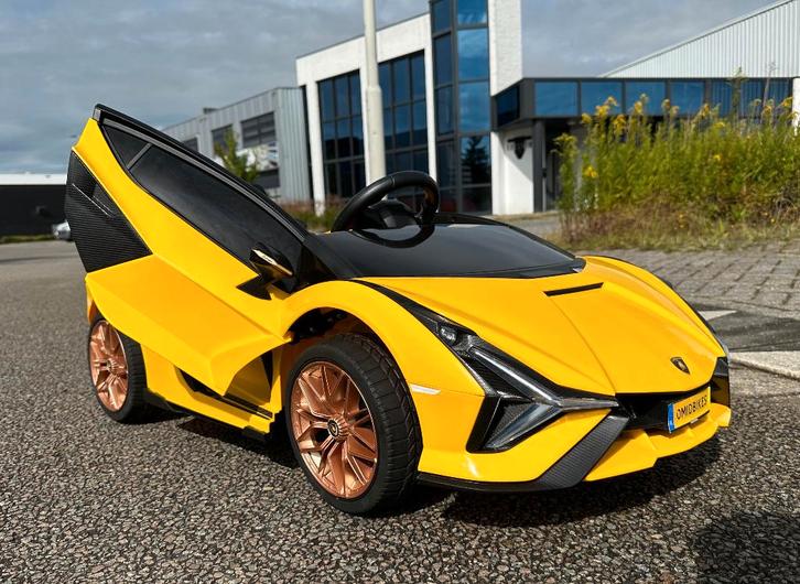 Lamborghini SIAN geel 12V – Afst – Leder – Rubberband!!, Kinderen en Baby's, Speelgoed | Buiten | Voertuigen en Loopfietsen, Nieuw