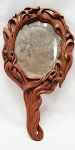 Miroir à main Art Nouveau en chêne., Antiquités & Art, Moins de 50 cm, Enlèvement ou Envoi, Moins de 100 cm, Autres formes