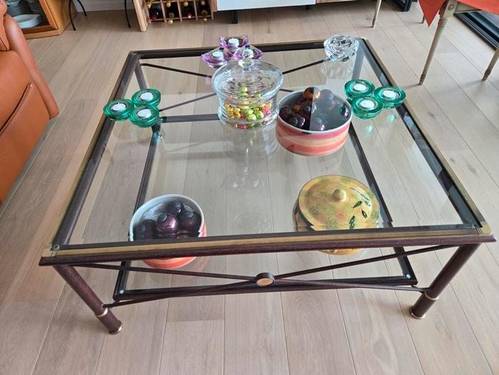 Prachtige Massief Art Deco salon tafel,, Huis en Inrichting, Tafels | Salontafels, Zo goed als nieuw, Rechthoekig, Glas, Metaal